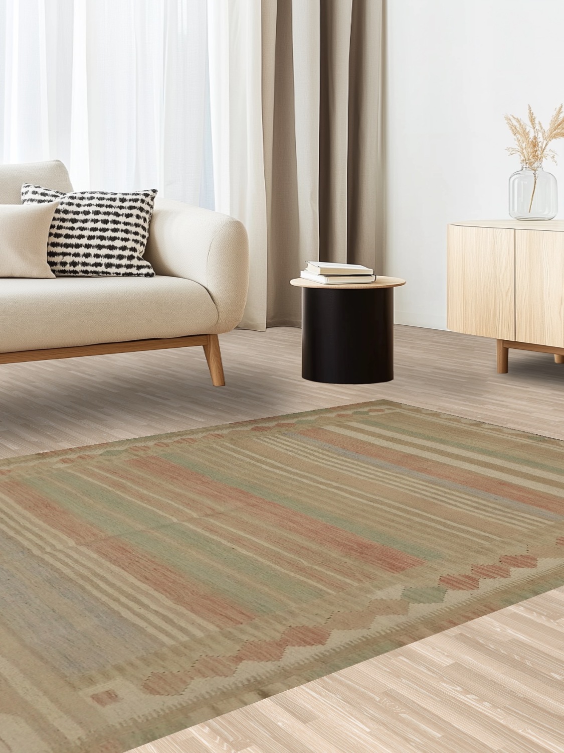 Classic Stripes Neutral Tone Kilim Rug 5x7 for Cozy Spaces