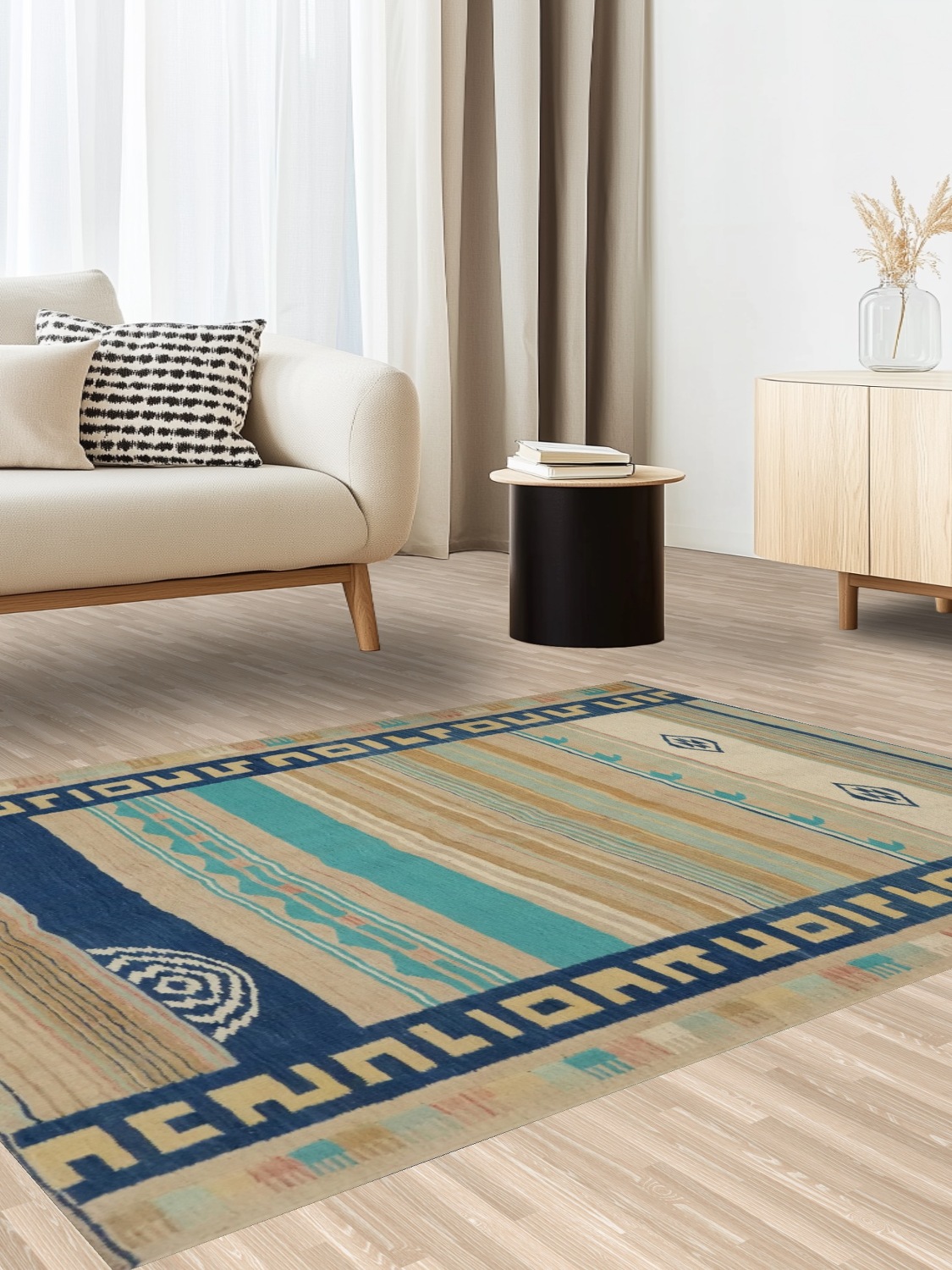Elegant Kilim Rug 5x6 with Earthy Tones and Tribal Patterns