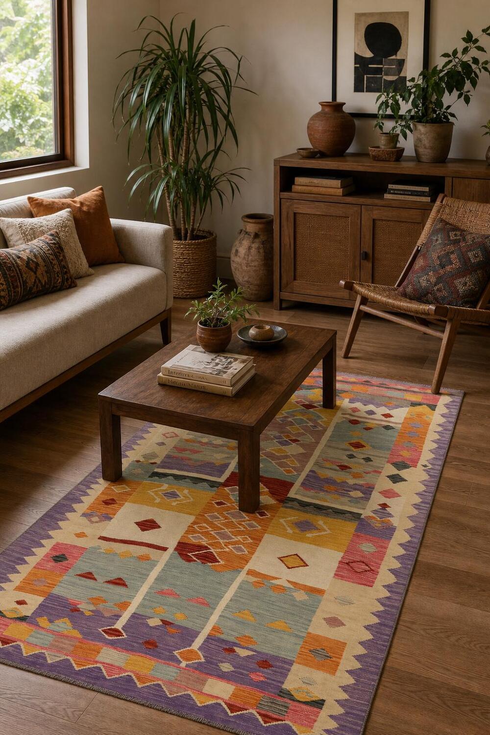Southwestern Inspired Geometric Design Kilim Area Rug 5x8