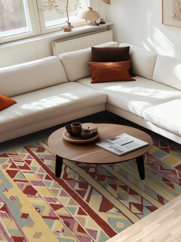 Geometric Kilim Vegetable Dye Area Rug 6x9