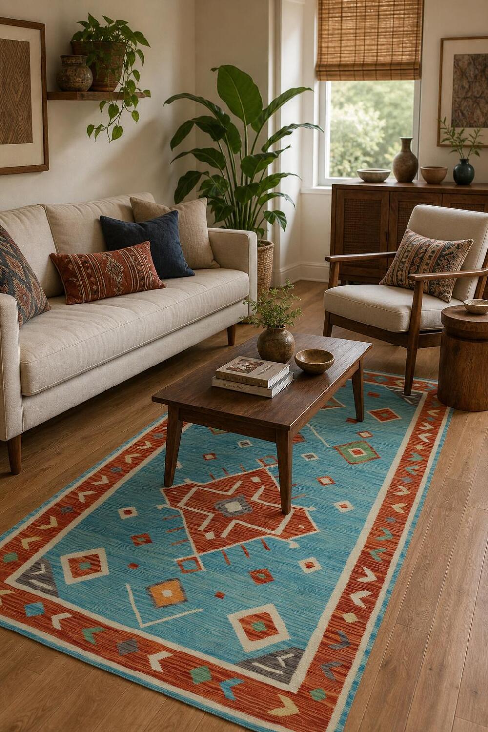 Vegetable Dye Blue Kilim Handwoven Area Rug 5x8