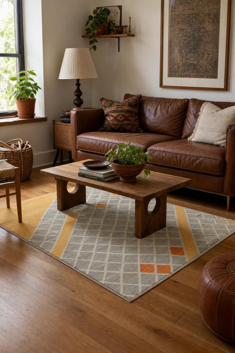 Geometric Trellis Kilim Vegetable Dye Rug 5x7