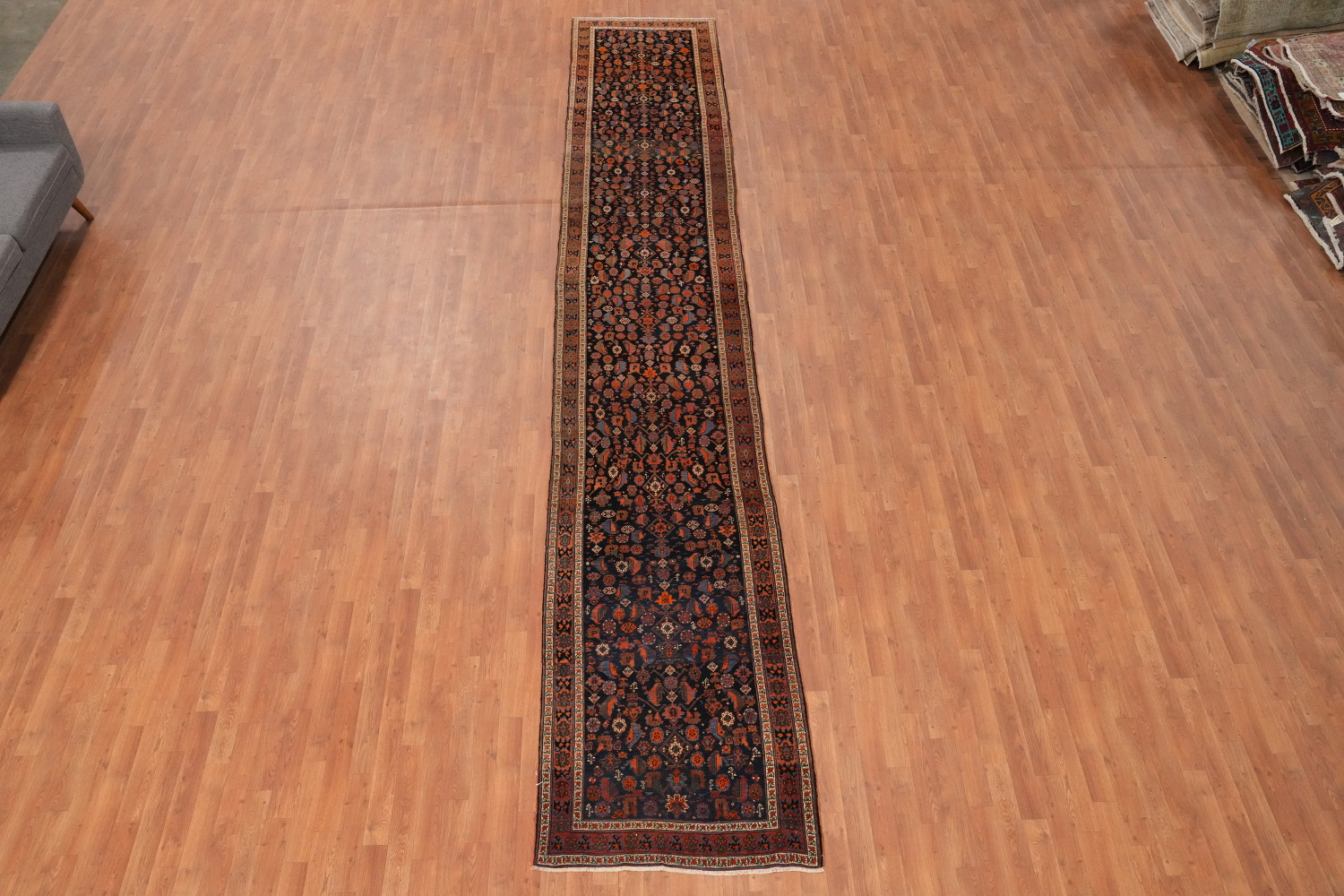 Antique Vegetable Dye Bidjar Persian Runner Rug 3x18