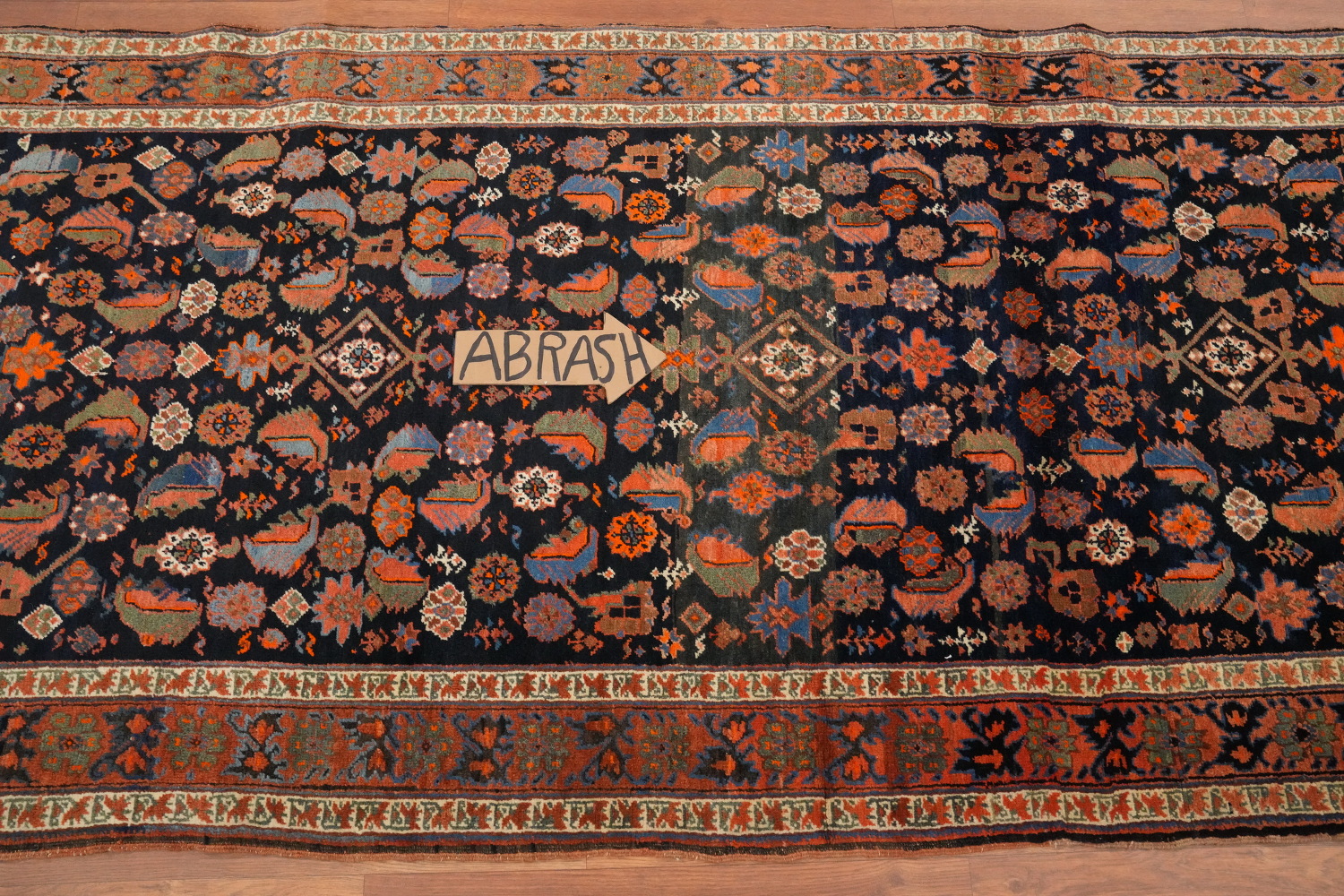 Antique Vegetable Dye Bidjar Persian Runner Rug 3x18