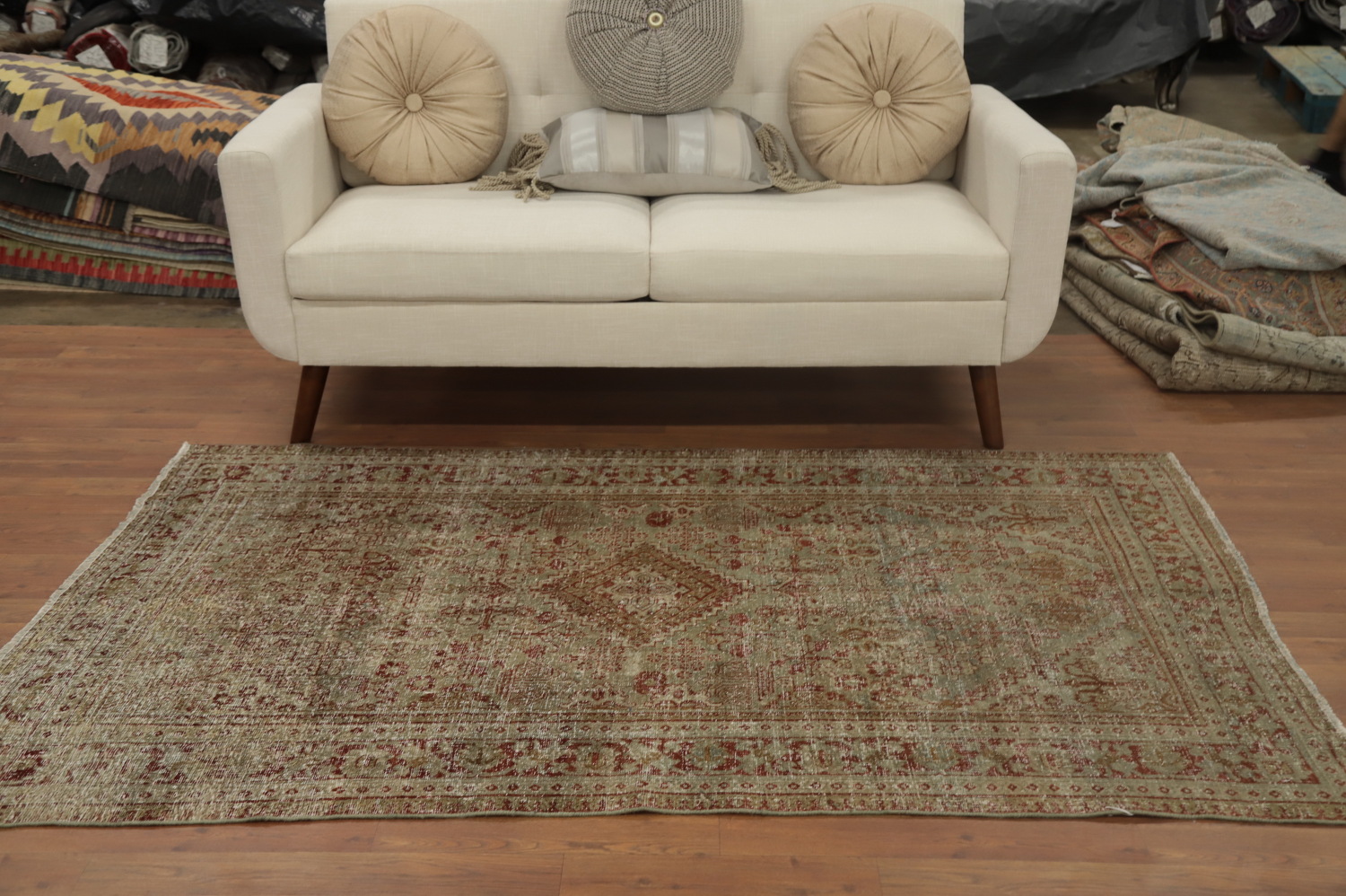 Antique Geometric Tabriz Persian Rug 4x7