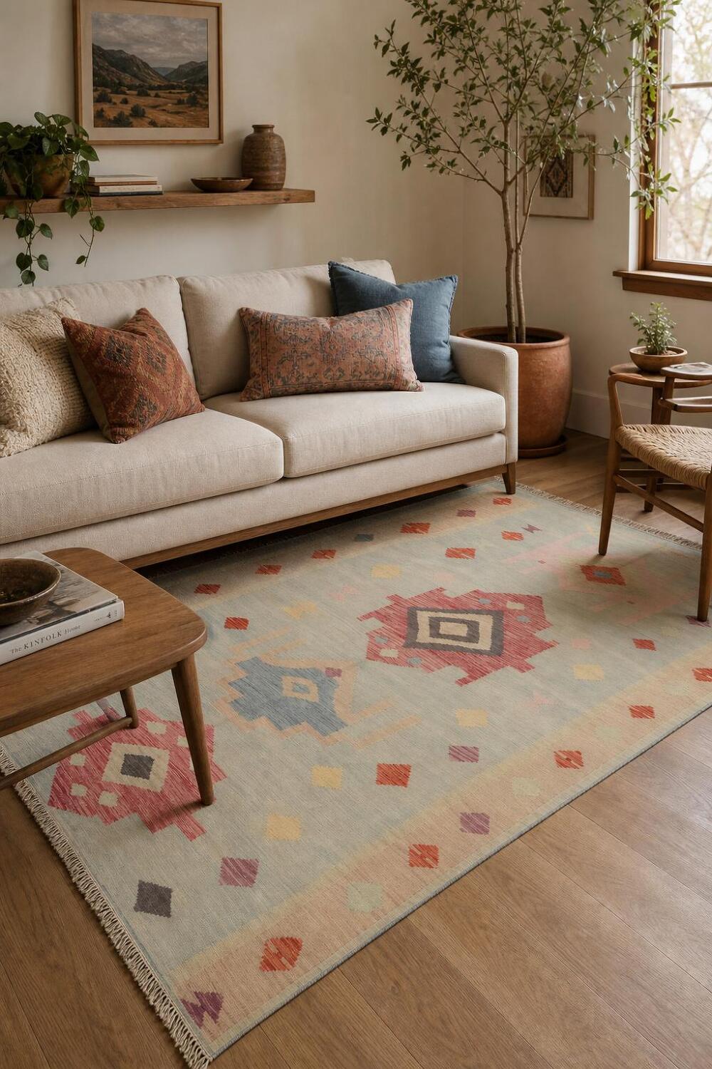 Vegetable Dye Wool Kilim Handwoven Area Rug 5x9