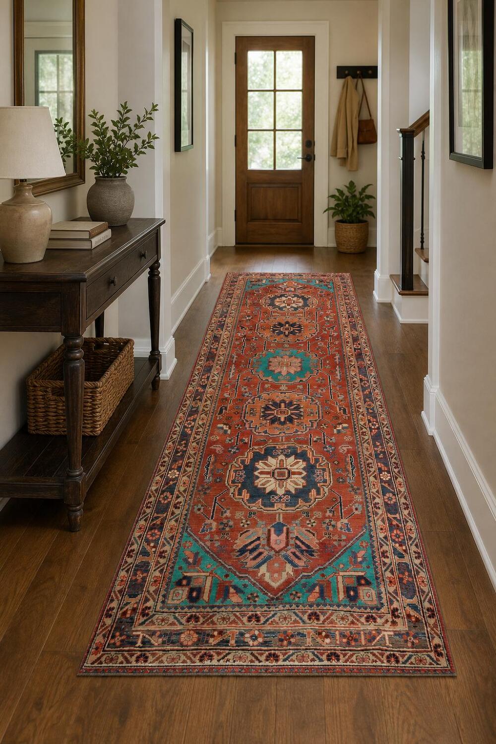 Handmade Wool Heriz Persian Runner Rug 4x10