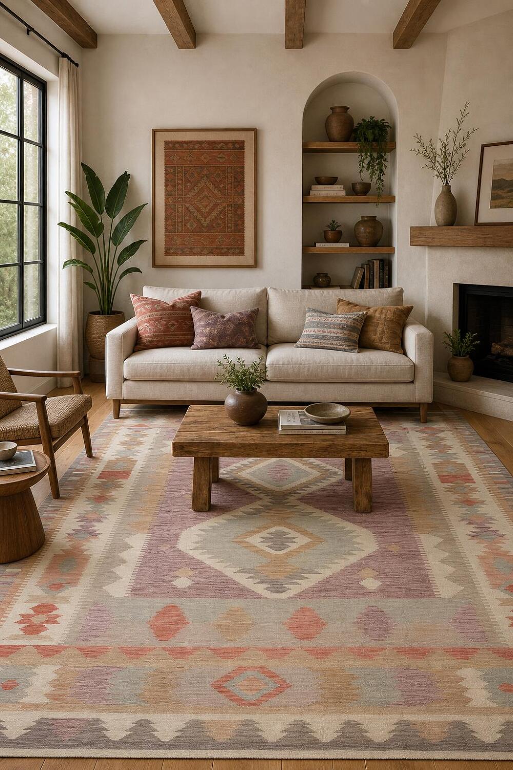 Vegetable Dye Geometric Kilim Handwoven Area Rug 7x10