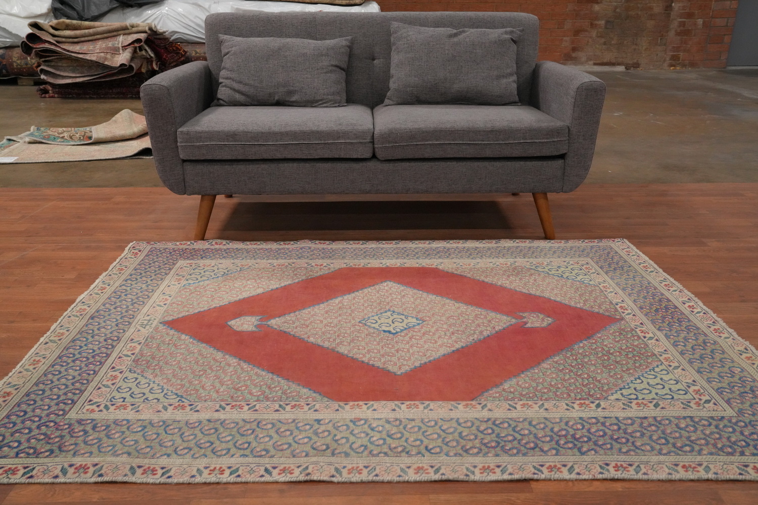 Antique Geometric Wool Tabriz Persian Rug 5x6