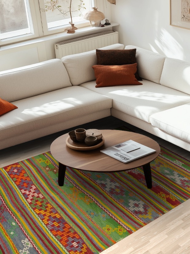 Vibrant Geometric Handmade Woven Kilim Area Rug 5x8