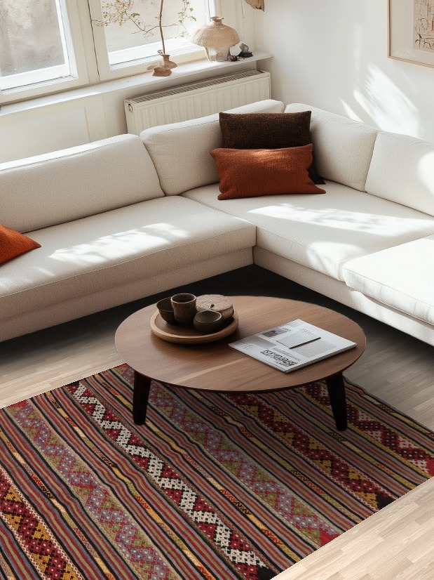 Handwoven Kilim Rug 5x7 with Geometric Patterns in Earthy Tones