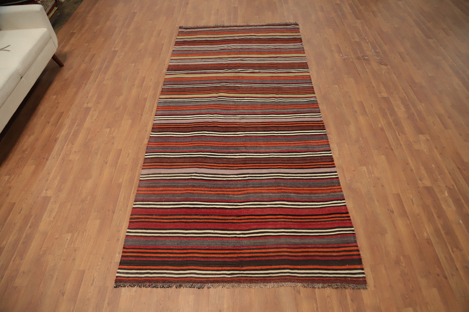 Warm Earth Tone Stripes Woven Kilim Area Rug 5x10 Perfect for Any Room