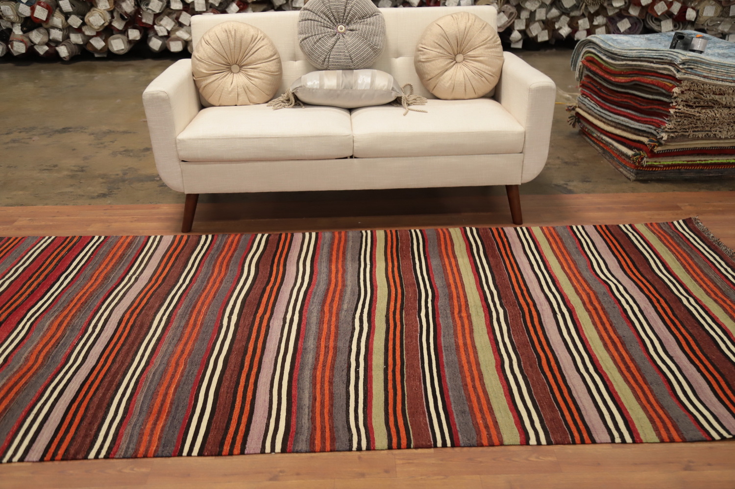 Warm Earth Tone Stripes Woven Kilim Area Rug 5x10 Perfect for Any Room