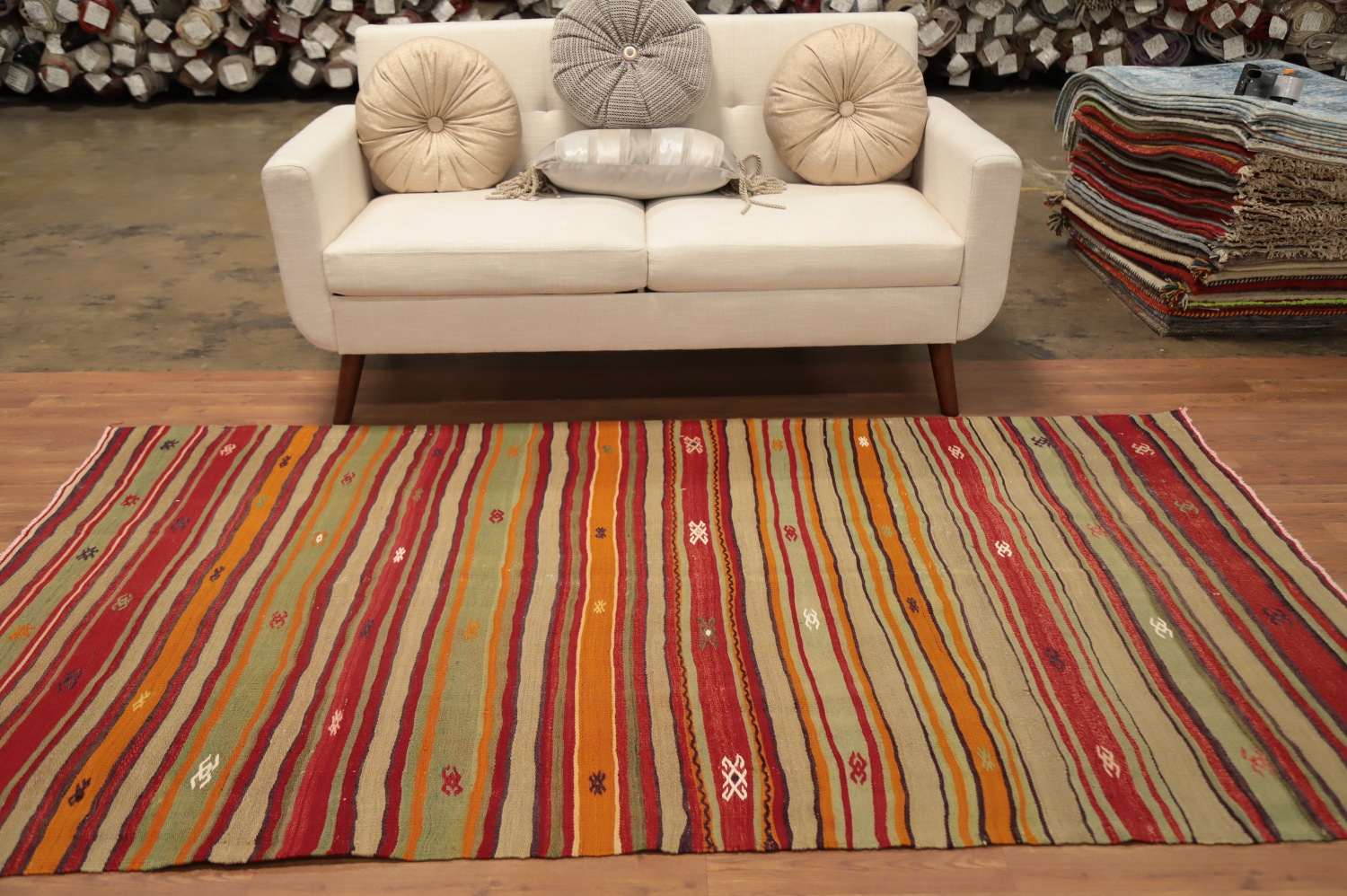Vibrant Multicolor Striped Kilim Area Rug 5x8