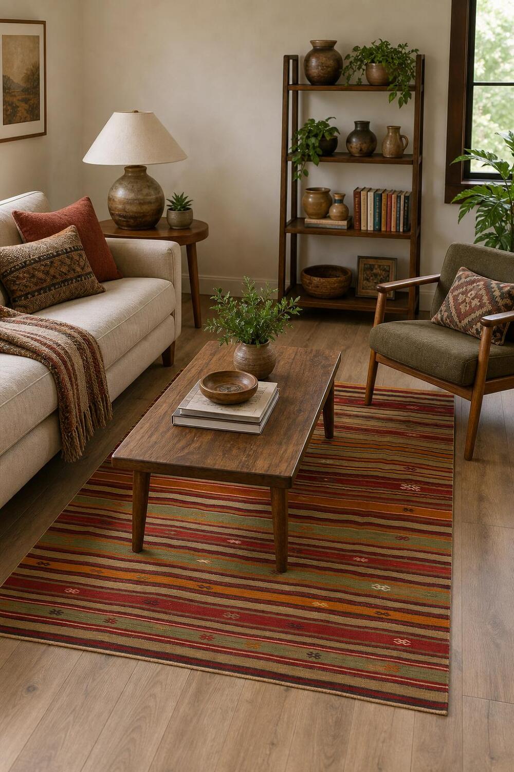 Vibrant Multicolor Striped Kilim Area Rug 5x8