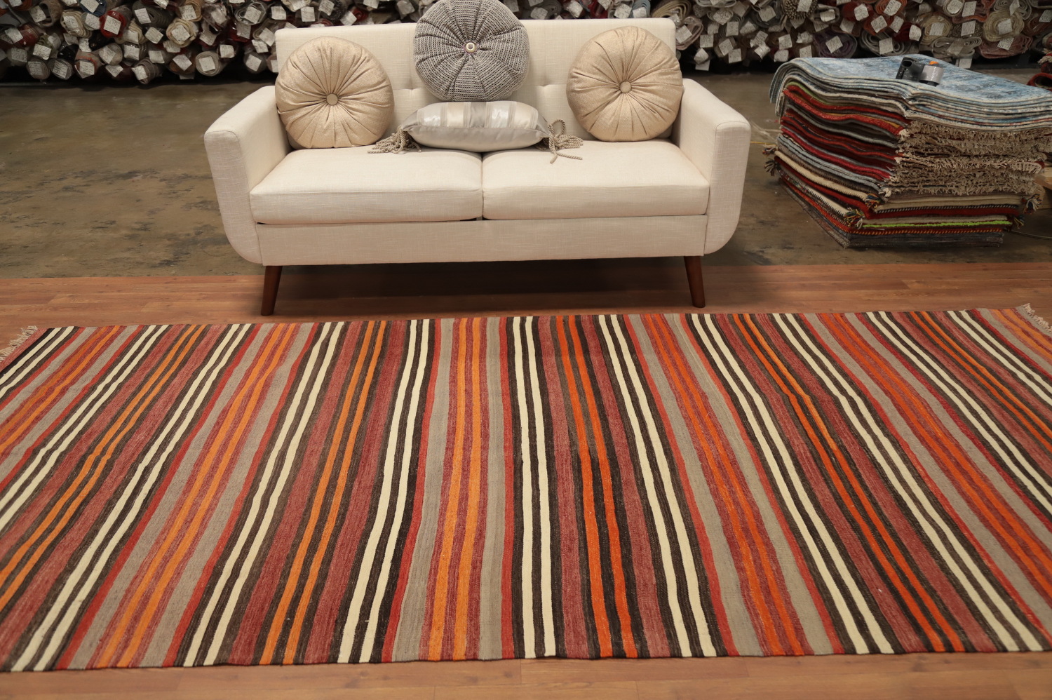 Warm Tones Striped Kilim Area Rug 5x11 for Stylish Home Decor