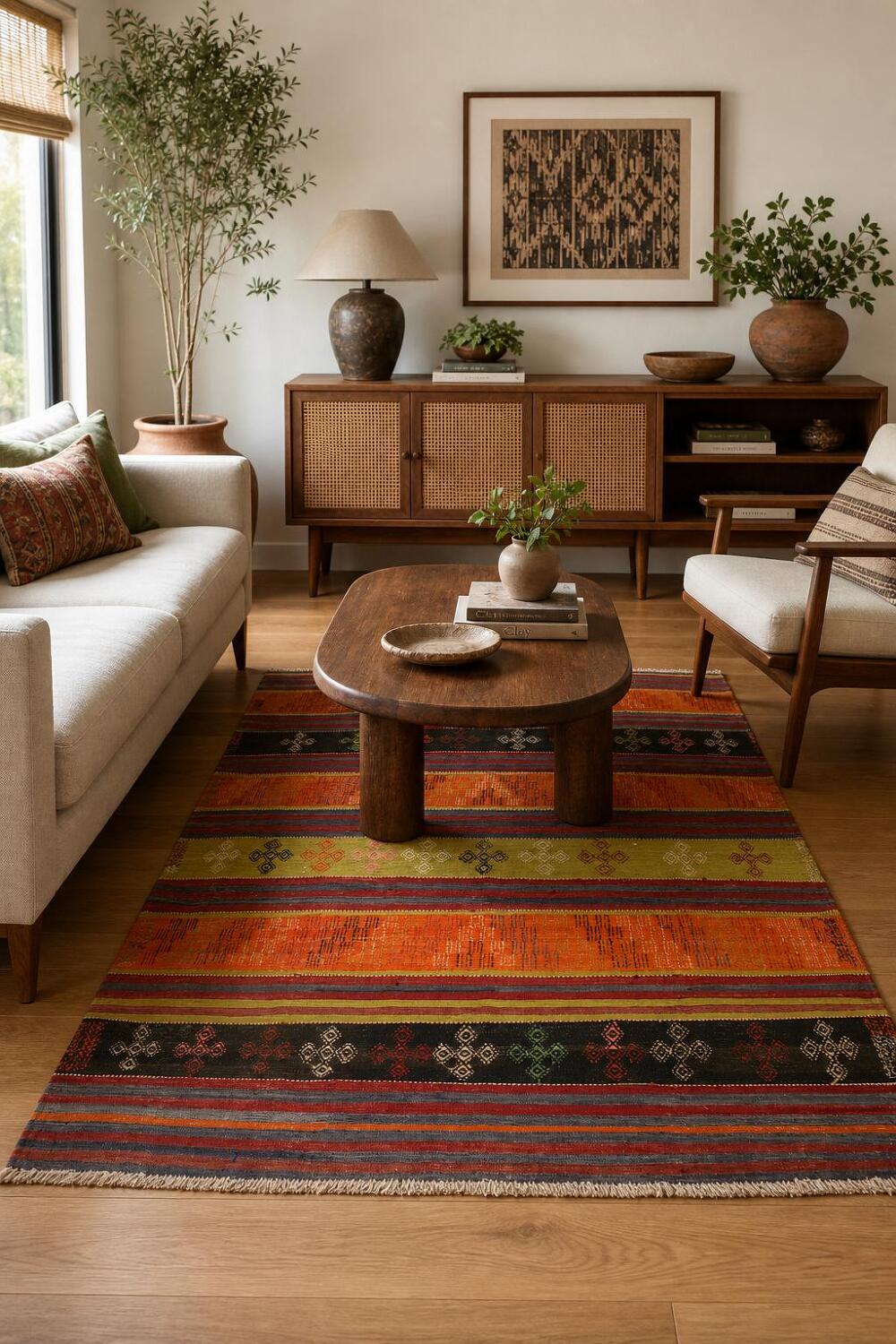 Multicolor Stripe Kilim Rug 5x7 Featuring Folk Design Elements
