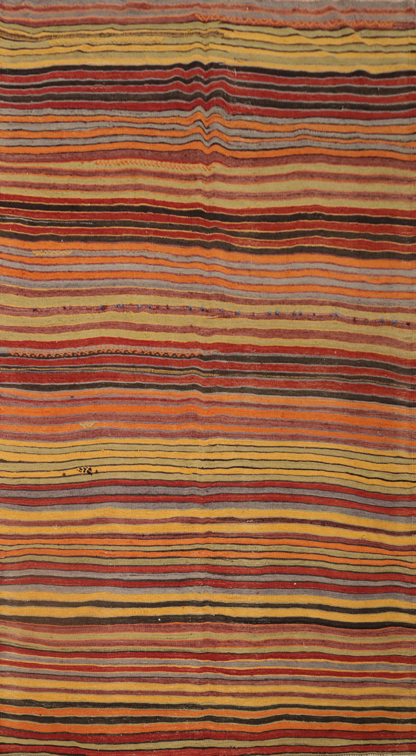 Vibrant Earth-Toned Lines Kilim Area Rug 5x9 for Living Rooms