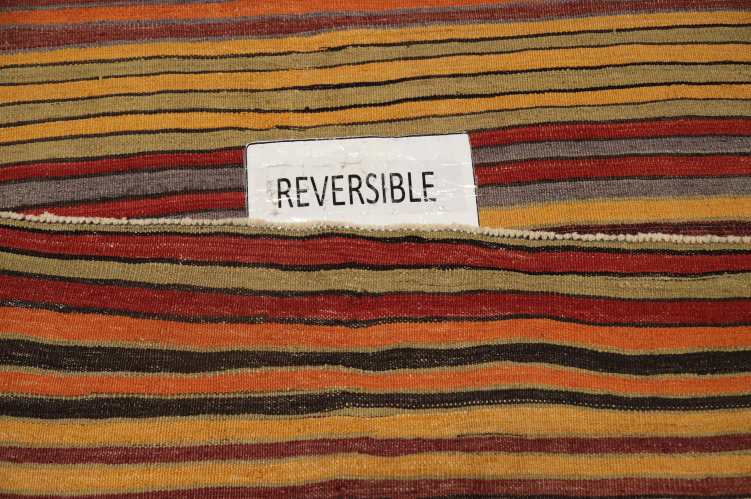 Vibrant Earth-Toned Lines Kilim Area Rug 5x9 for Living Rooms