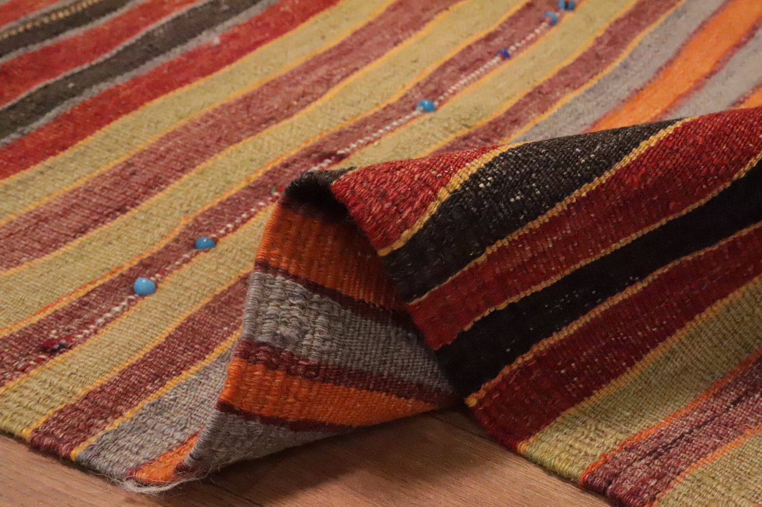 Vibrant Earth-Toned Lines Kilim Area Rug 5x9 for Living Rooms