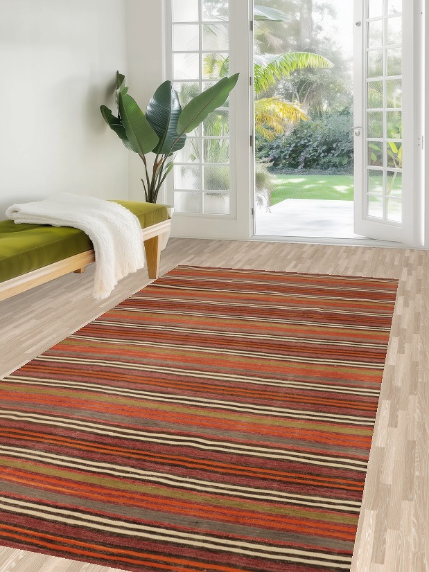 Earth-Tone Striped Kilim Runner Rug 4x9 for Cozy Home Interiors