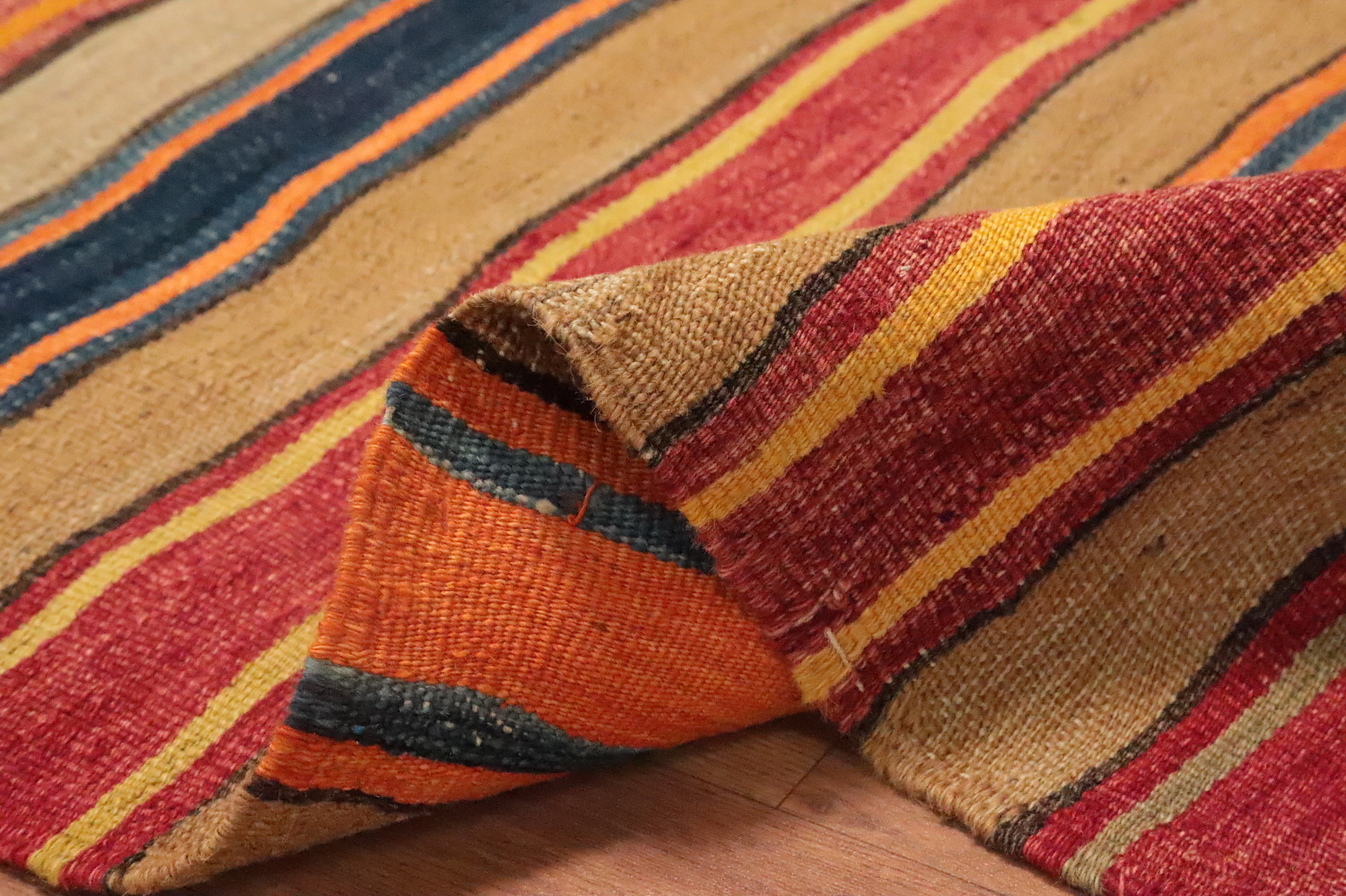 Earth-Toned Stripes Artisan Kilim Rug 5x7 for Home Décor