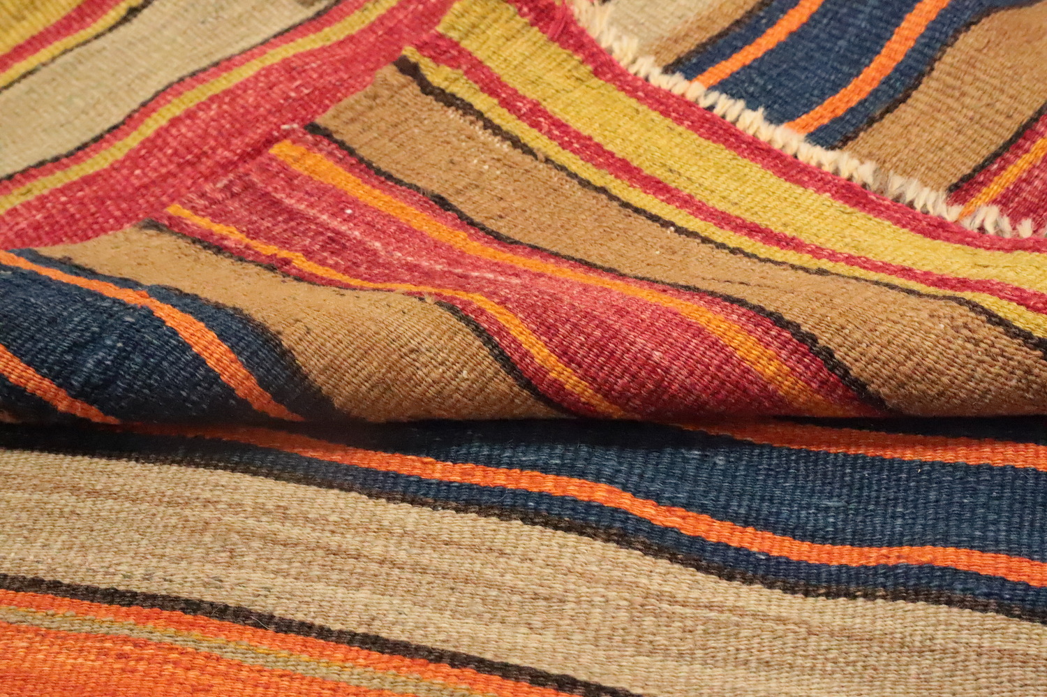 Earth-Toned Stripes Artisan Kilim Rug 5x7 for Home Décor