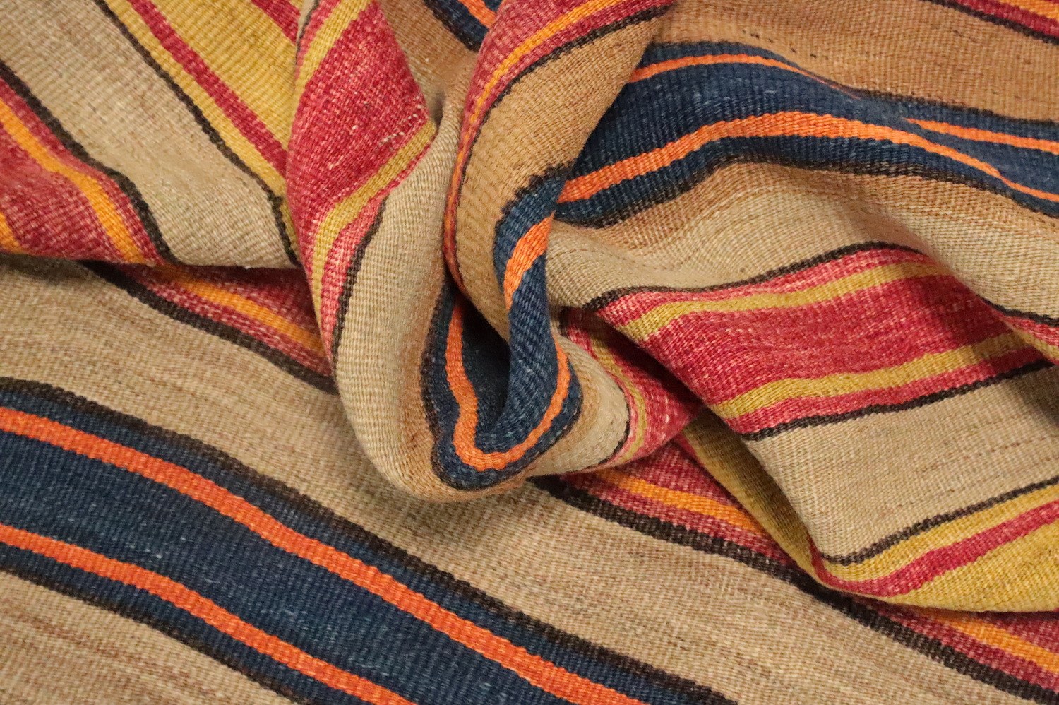 Earth-Toned Stripes Artisan Kilim Rug 5x7 for Home Décor