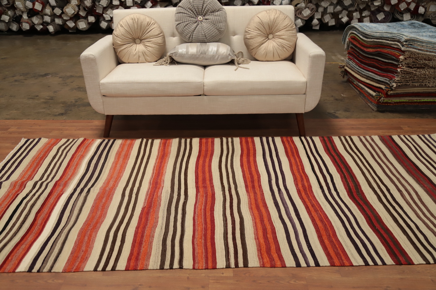 Warm and Cozy Striped Kilim Area Rug 5x10 in Earthy Warm Hues
