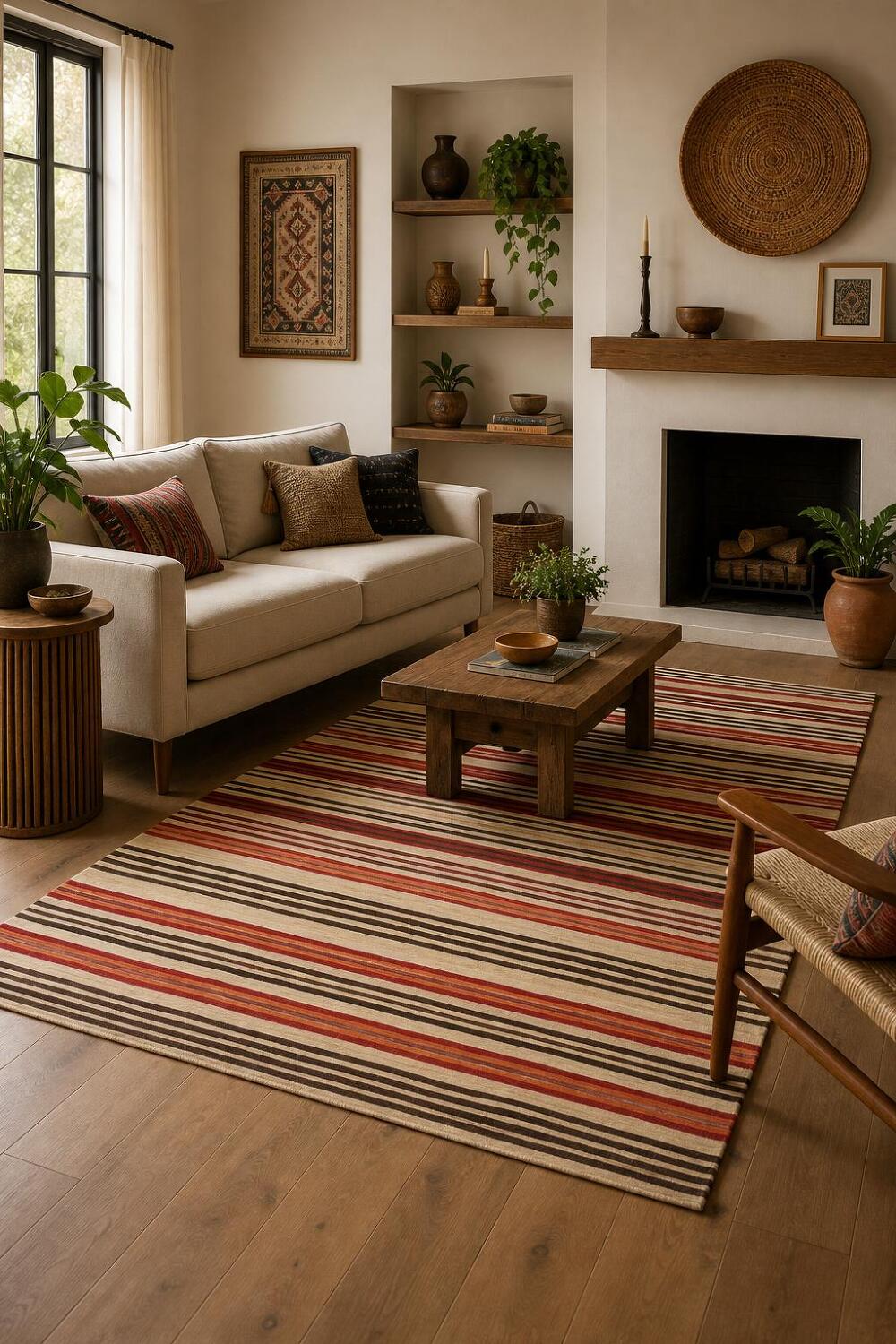 Warm and Cozy Striped Kilim Area Rug 5x10 in Earthy Warm Hues