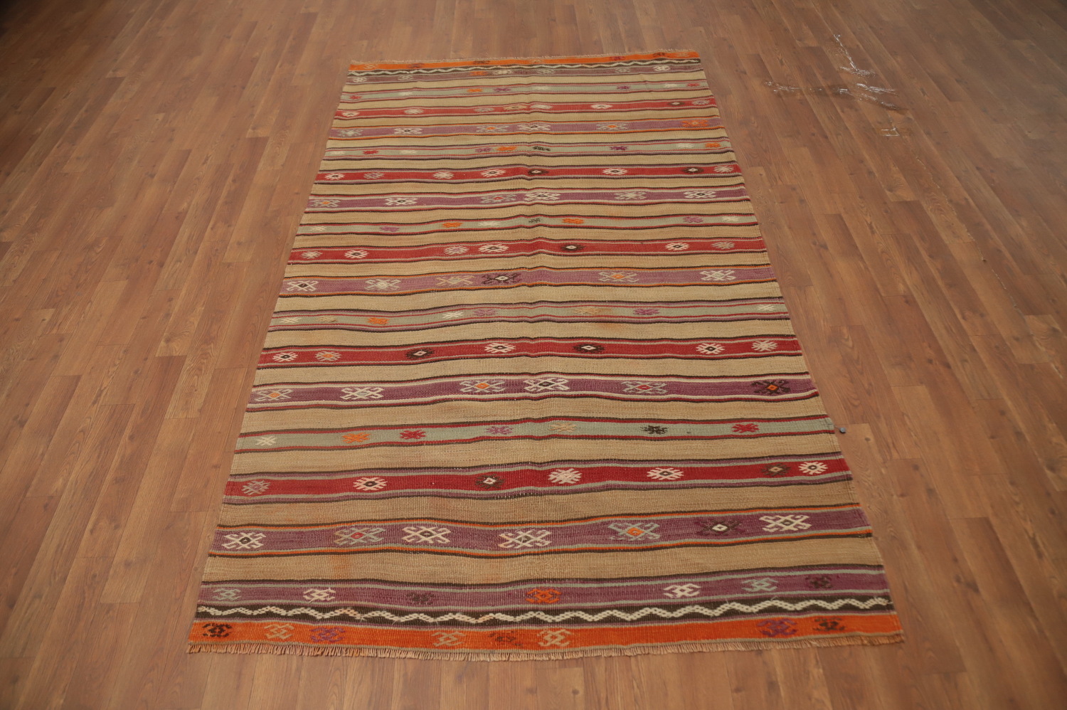 Vegetable Dye Striped Wool Kilim Turkish Rug 4x7
