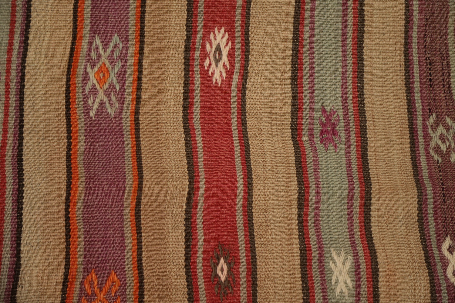 Vegetable Dye Striped Wool Kilim Turkish Rug 4x7