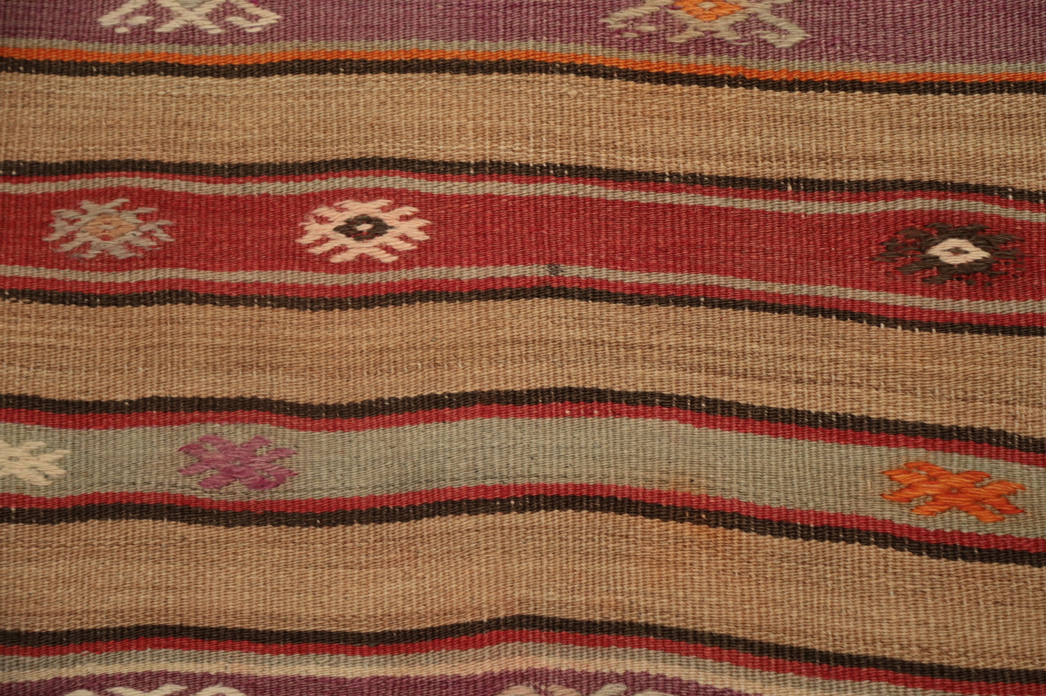 Vegetable Dye Striped Wool Kilim Turkish Rug 4x7