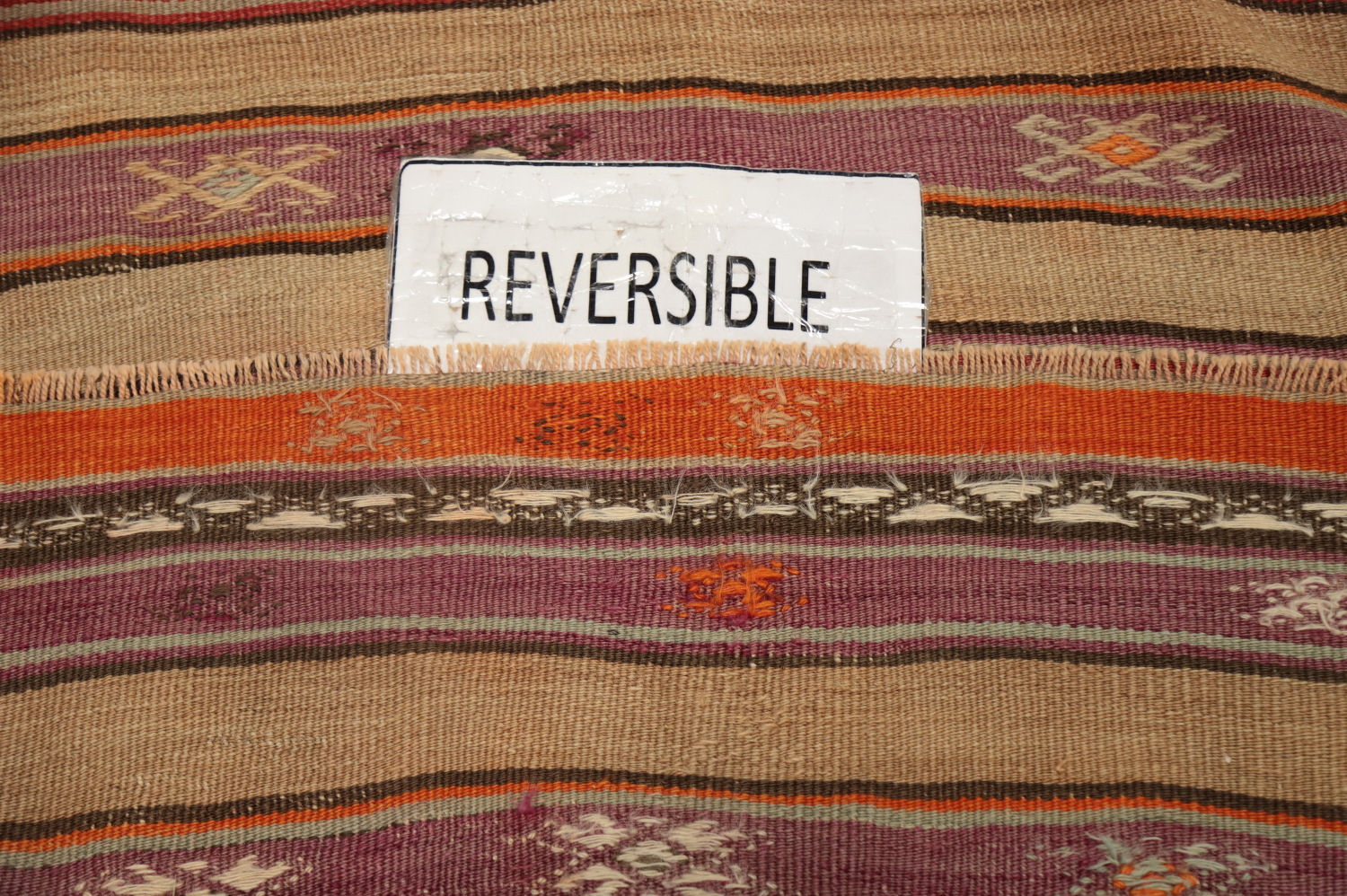 Vegetable Dye Striped Wool Kilim Turkish Rug 4x7