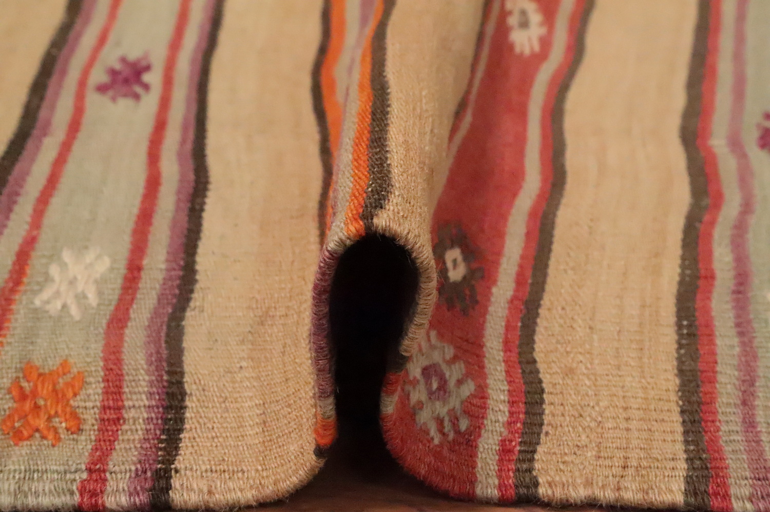 Vegetable Dye Striped Wool Kilim Turkish Rug 4x7