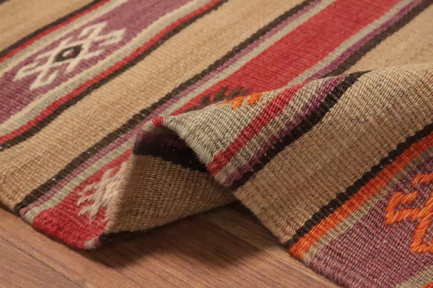 Vegetable Dye Striped Wool Kilim Turkish Rug 4x7
