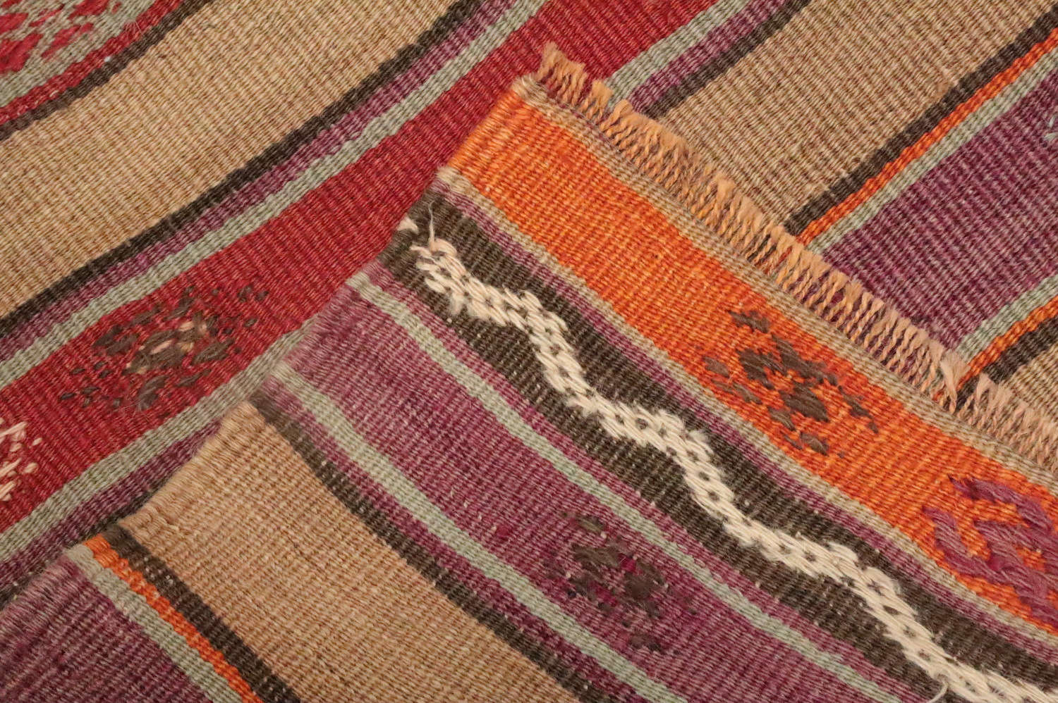 Vegetable Dye Striped Wool Kilim Turkish Rug 4x7