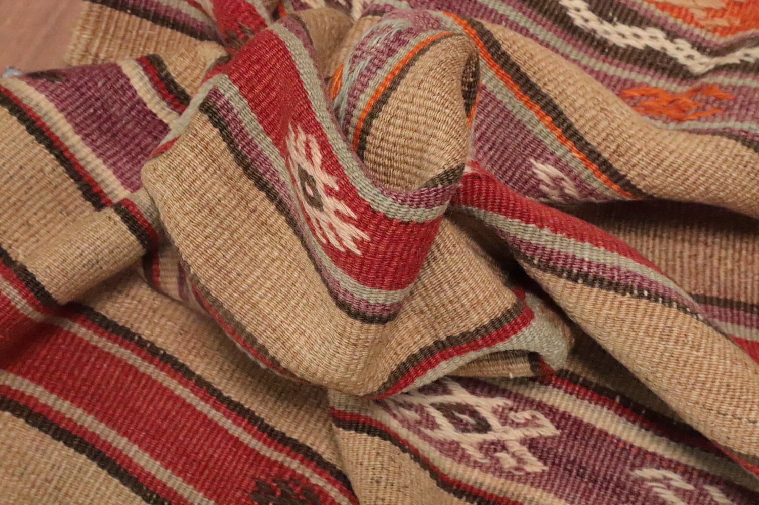 Vegetable Dye Striped Wool Kilim Turkish Rug 4x7