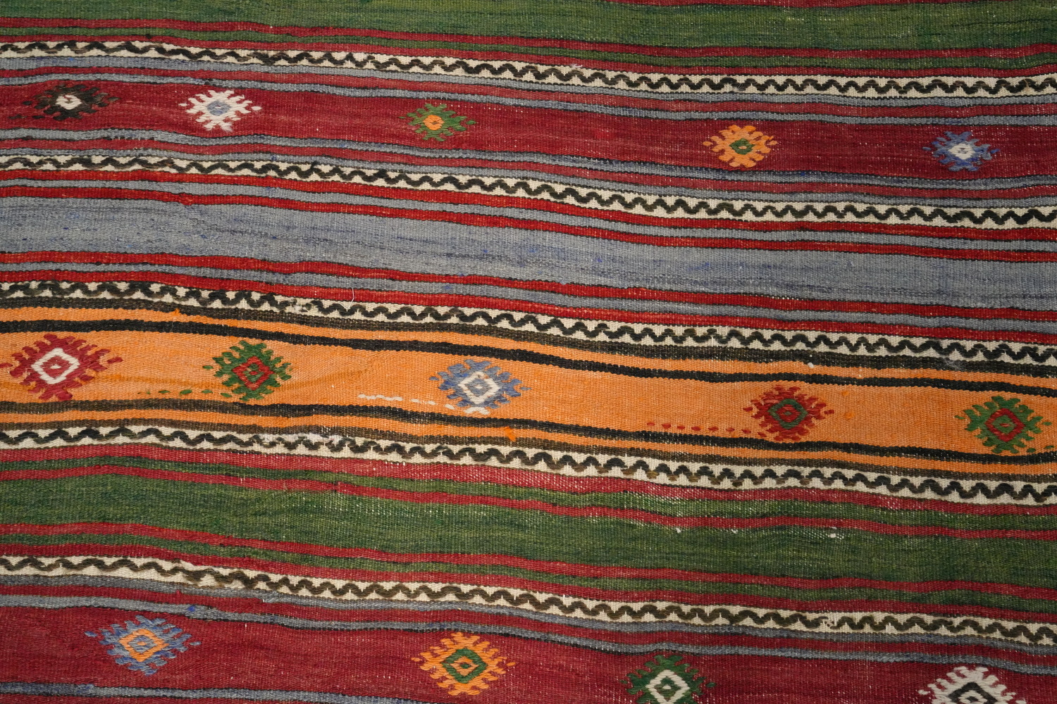 Vibrantly Striped Kilim Rug 5x7 with Geometric Motifs