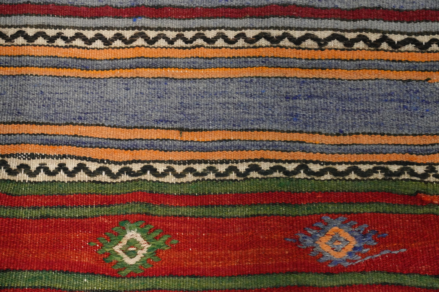 Vibrantly Striped Kilim Rug 5x7 with Geometric Motifs