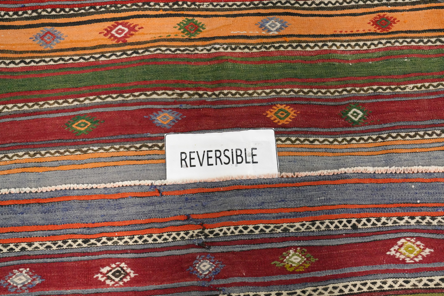 Vibrantly Striped Kilim Rug 5x7 with Geometric Motifs