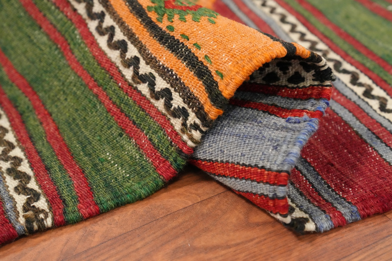 Vibrantly Striped Kilim Rug 5x7 with Geometric Motifs