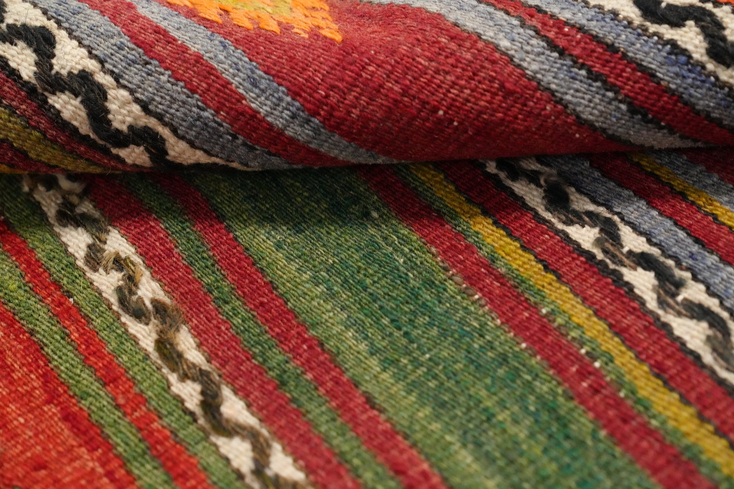 Vibrantly Striped Kilim Rug 5x7 with Geometric Motifs