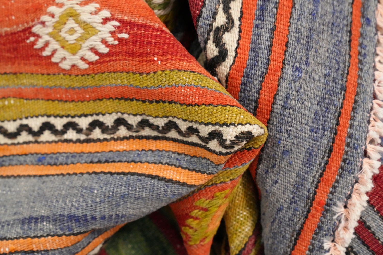 Vibrantly Striped Kilim Rug 5x7 with Geometric Motifs