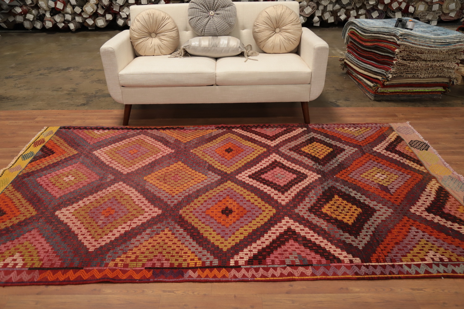 Vegetable Dye Geometric Kilim Turkish Area Rug 5x9