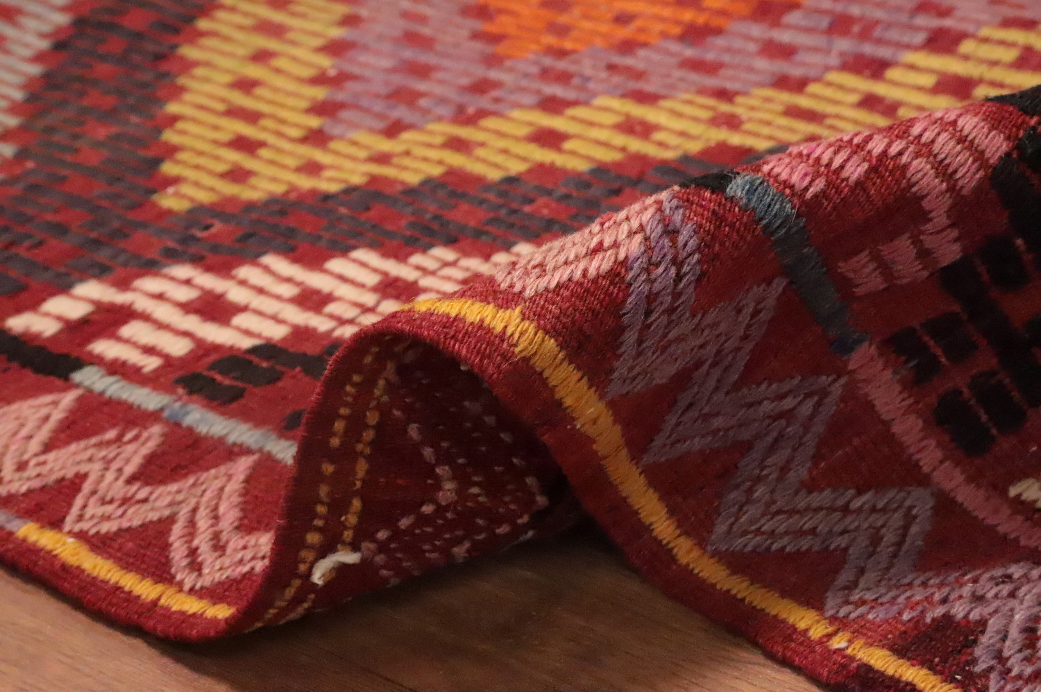 Vegetable Dye Geometric Kilim Turkish Area Rug 5x9