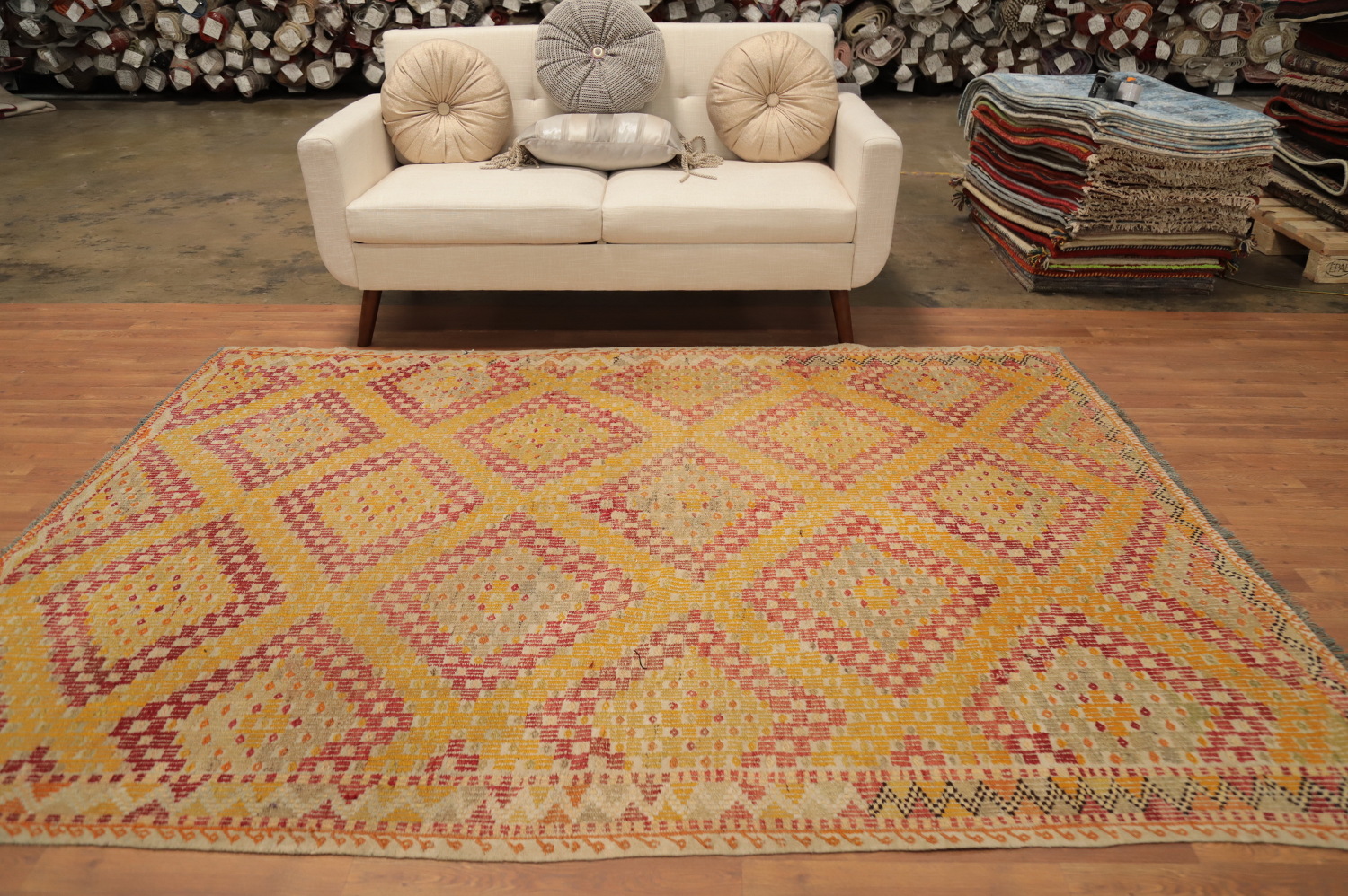 Vegetable Dye Kilim Geometric Area Rug 6x8