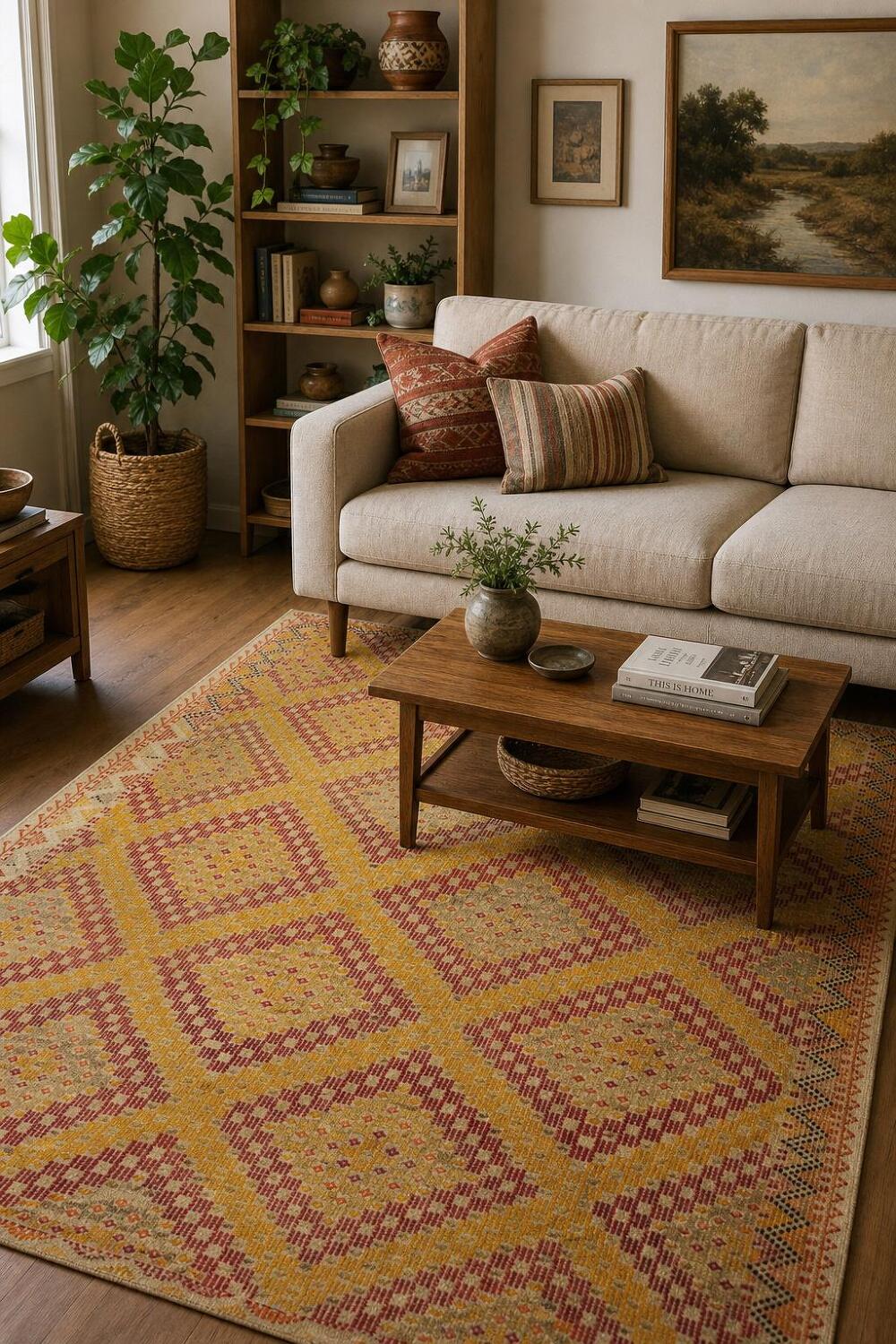 Vegetable Dye Kilim Geometric Area Rug 6x8