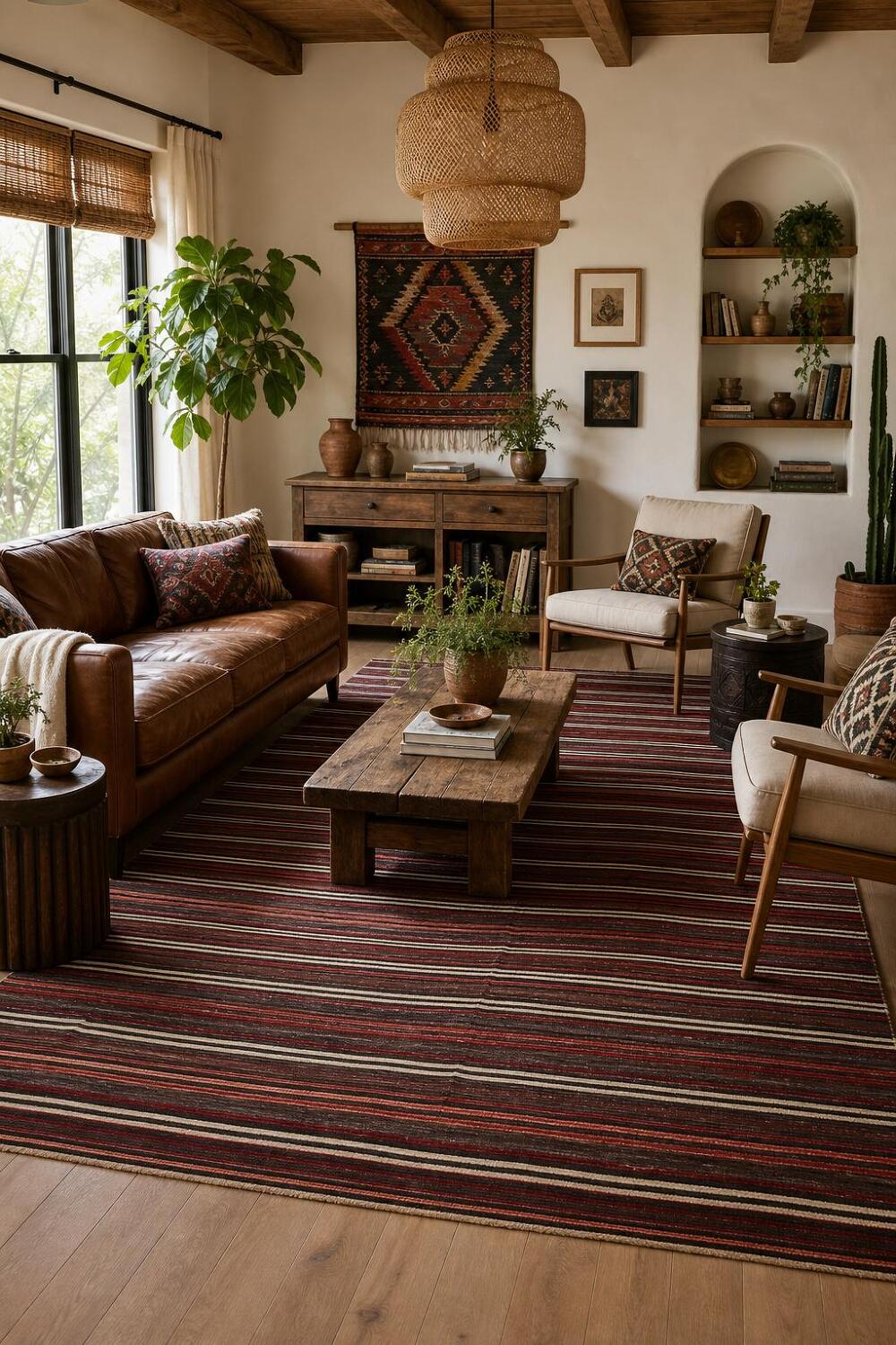 Sophisticated Red Striped Kilim Area Rug 5x11 Enhances Any Room Decor