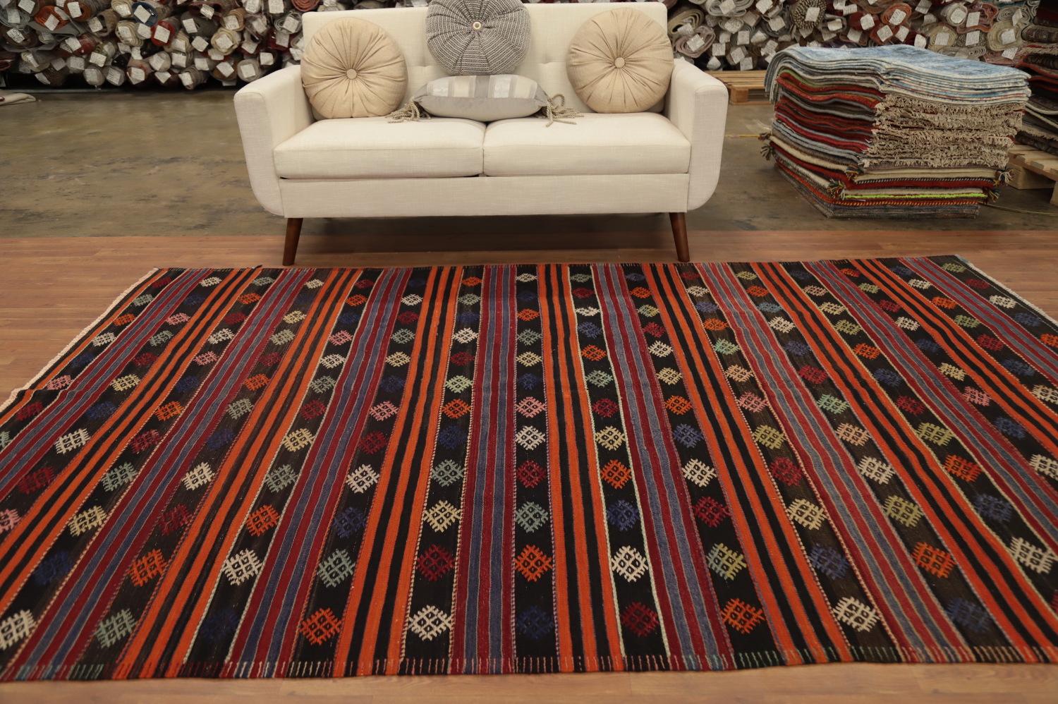 Handwoven Kilim Area Rug 6x10 with Bold Stripes for Living Room